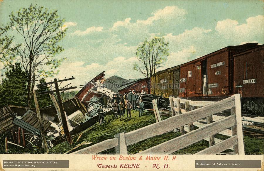 Postcard: Wreck on Boston & Maine Railroad towards Keene, New Hampshire